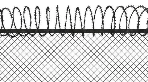3d rendering of a fence with barbed wire isolated in white background 3d r... Stock Photos