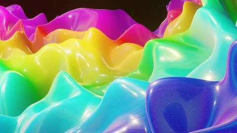 3d rendering. Festive abstract liquid rainbow color gradient background Stock Illustration