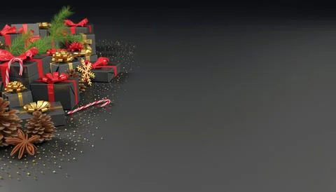 3d rendering of festive Christmas gifts. Ilustração Stock