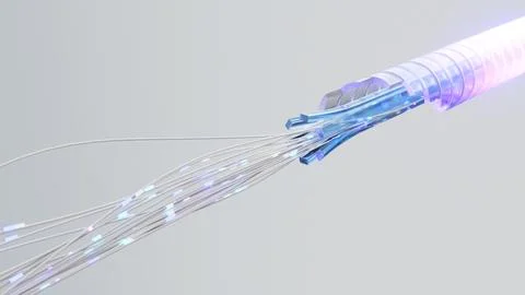 3d rendering of a fiber optic cable bursting with data, transmitting light Stock Illustration