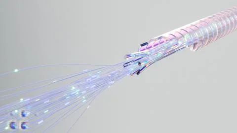 3d rendering of fiber optic cables transmitting data as pulses of light through Illustrazione stock