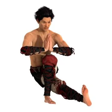 3D Rendering Fighting Monk on White Illustrazione stock