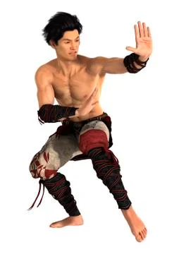 3D Rendering Fighting Monk on White Illustrazione stock