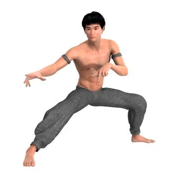 3D Rendering Fighting Monk on White Stock Illustration