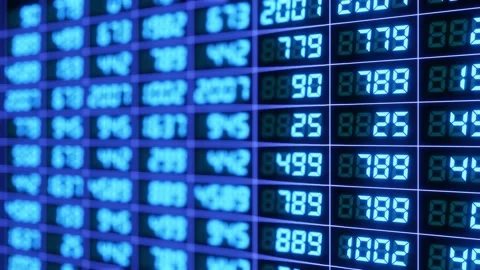 3d rendering of a financial exchange Board with blue numbers. Stock market Stock Footage 135630638