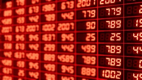 3d rendering of a financial exchange Board with red numbers. Stock market Stock Footage 135630639