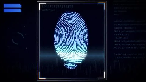3D rendering of Fingerprint scanner, identification system. Illustrazione stock