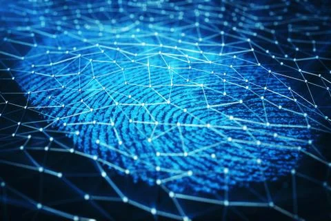 3D rendering Fingerprint Scanning Identification System. Fingerprint scan Stock Illustration