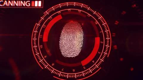 3D rendering of Fingerprint scanning technology. Red color. Stock Illustration