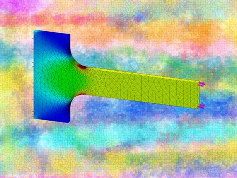 3D Rendering of Finite Element Analysis of Plate with Double Fillets Stock Illustration