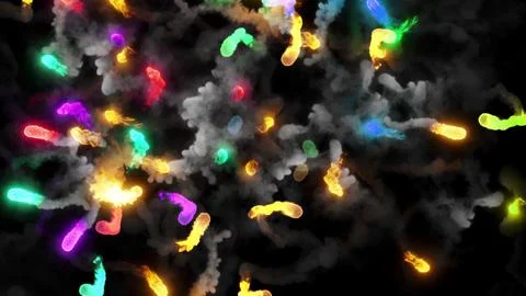 3D rendering of fireballs flying along a complex trajectory Stock Illustration
