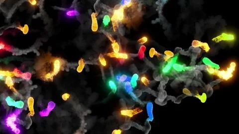 3D rendering of fireballs flying along a complex trajectory Stock Illustration