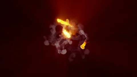 3D rendering of fireballs flying along a complex trajectory Stock Illustration