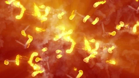 3D rendering of fireballs flying along a complex trajectory Stock Illustration