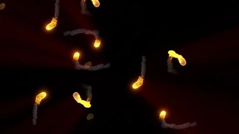 3D rendering of fireballs flying along a complex trajectory Stock Illustration