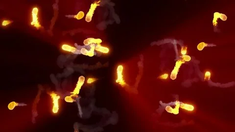 3D rendering of fireballs flying along a complex trajectory Stock Illustration