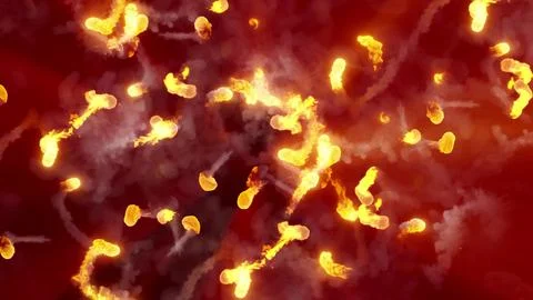 3D rendering of fireballs flying along a complex trajectory Stock Illustration
