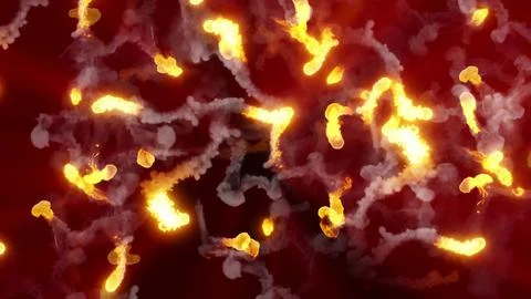3D rendering of fireballs flying along a complex trajectory Stock Illustration