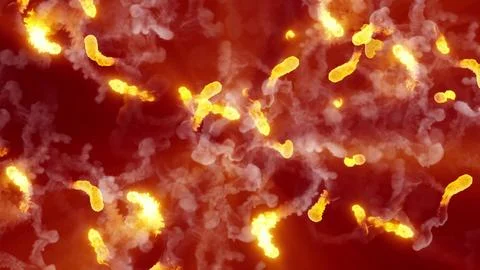 3D rendering of fireballs flying along a complex trajectory Stock Illustration