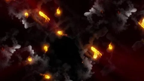 3D rendering of fireballs flying along a complex trajectory Stock Illustration