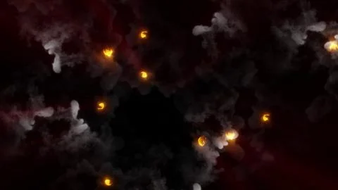 3D rendering of fireballs flying along a complex trajectory Stock Illustration