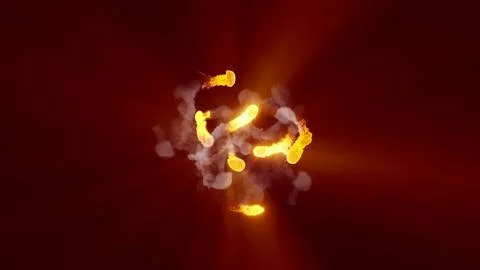 3D rendering of fireballs flying along a complex trajectory Stock Illustration