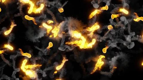 3D rendering of fireballs flying along a complex trajectory Stock Illustration