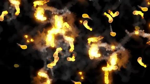 3D rendering of fireballs flying along a complex trajectory Stock Illustration