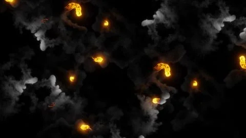 3D rendering of fireballs flying along a complex trajectory Illustrazione stock