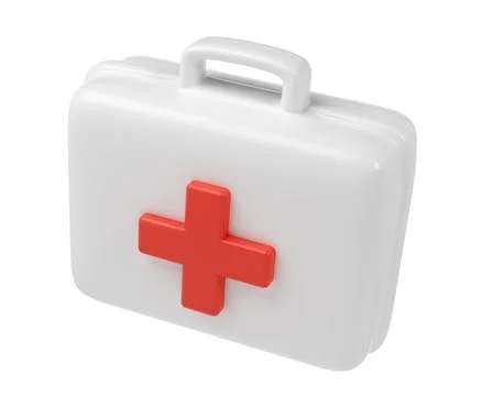 3d rendering of first aid medical box with red cross icon. Healthcare industry Stock Illustration