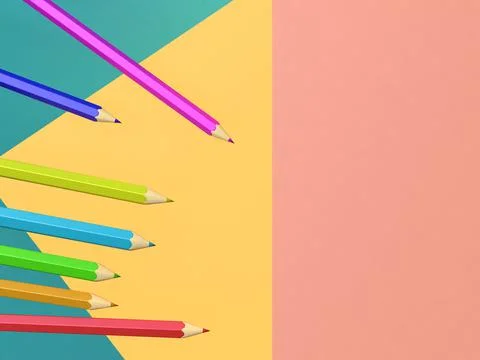 3d rendering five pencils on a colored background, back to school time 스톡 일러스트