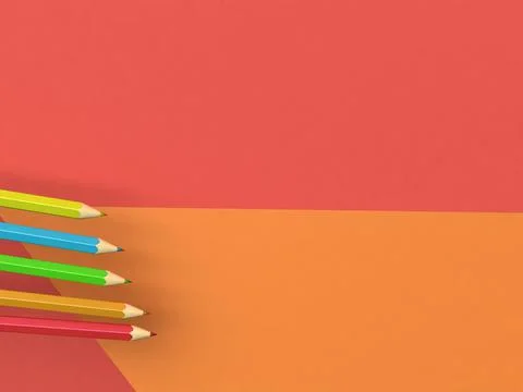 3d rendering five pencils on a red and orange background, back to school 스톡 일러스트