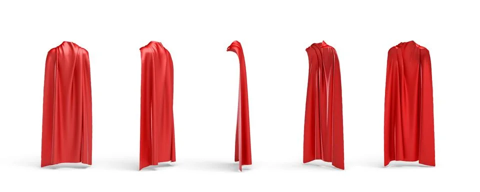 3d rendering of a five types of view of a cape made from a red satin clothes Stock Illustration