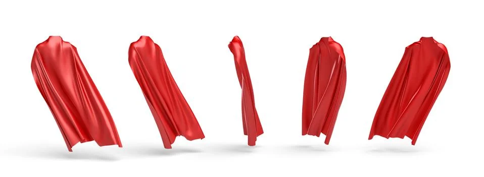 3d rendering of a five types of view of a cape made from a red satin clothes Stock Illustration