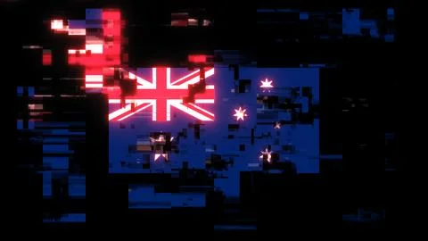 3D rendering flag Australia with screen effects of technological glitches Stock-Illustration