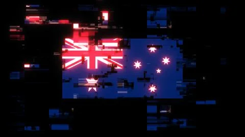 3D rendering flag Australia with screen effects of technological glitches Stock-Illustration