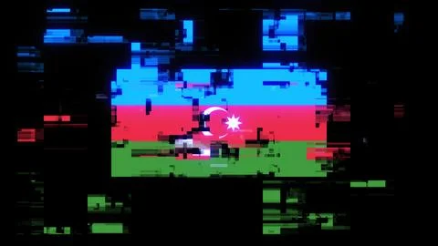 3D rendering flag Azerbaijan with screen effects of technological glitches Stock Illustration