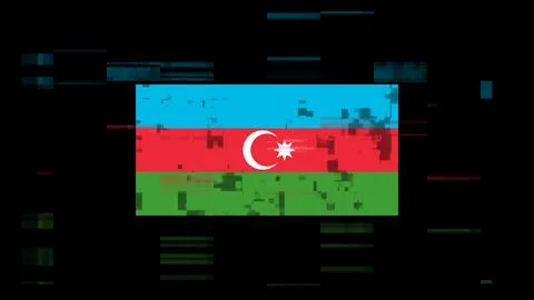 3D rendering flag Azerbaijan with screen effects of technological glitches Illustrazione stock