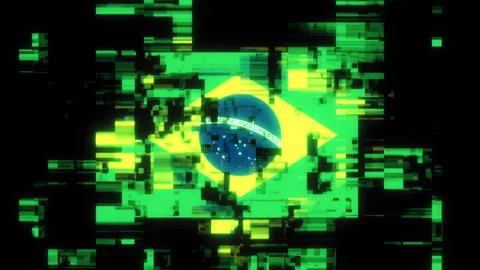 3D rendering flag Brazil with screen effects of technological glitches Stock-Illustration