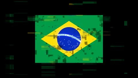 3D rendering flag Brazil with screen effects of technological glitches Illustrazione stock