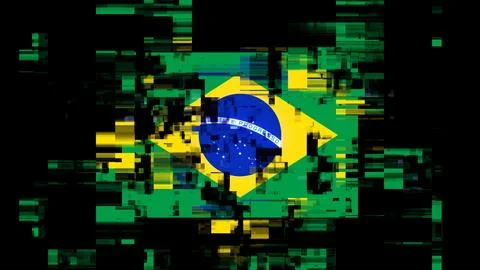 3D rendering flag Brazil with screen effects of technological glitches Stock Illustration