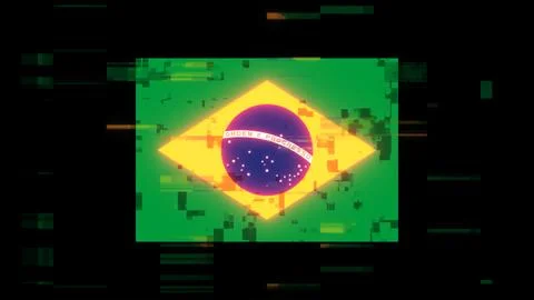 3D rendering flag Brazil with screen effects of technological glitches 스톡 일러스트