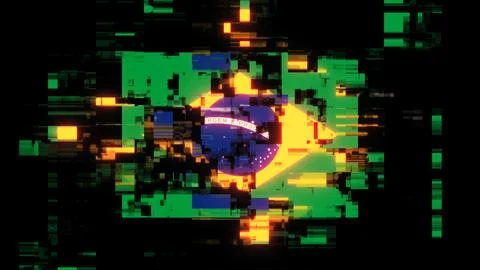 3D rendering flag Brazil with screen effects of technological glitches Stock-Illustration
