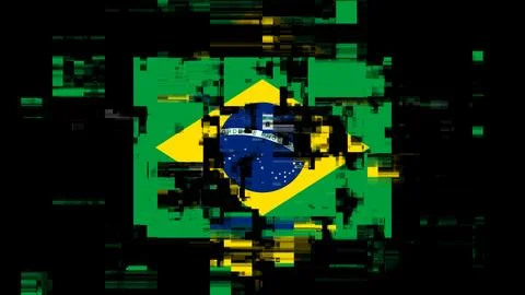 3D rendering flag Brazil with screen effects of technological glitches 스톡 일러스트