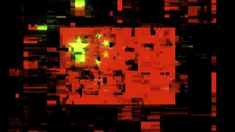 3D rendering flag China with screen effects of technological glitches 库存插图