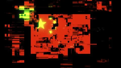 3D rendering flag China with screen effects of technological glitches Stock Illustration
