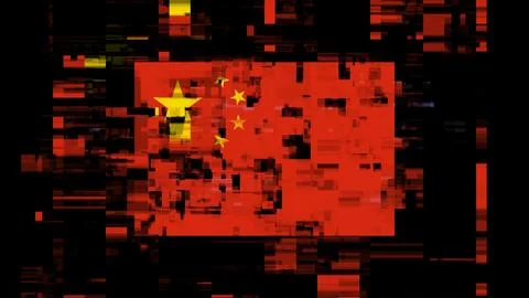 3D rendering flag China with screen effects of technological glitches 스톡 일러스트