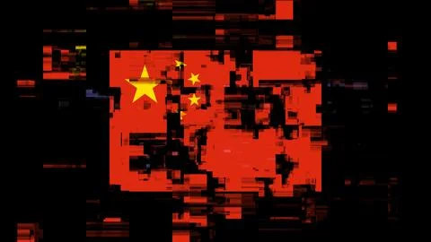3D rendering flag China with screen effects of technological glitches Stock Illustration
