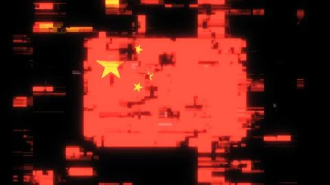 3D rendering flag China with screen effects of technological glitches Stock Illustration