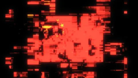 3D rendering flag China with screen effects of technological glitches Illustrazione stock